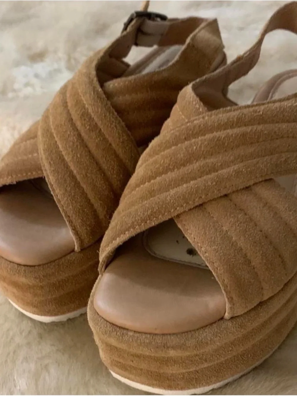 CORDANI Women's Tan Platform Sandal - Quilted Suede Style